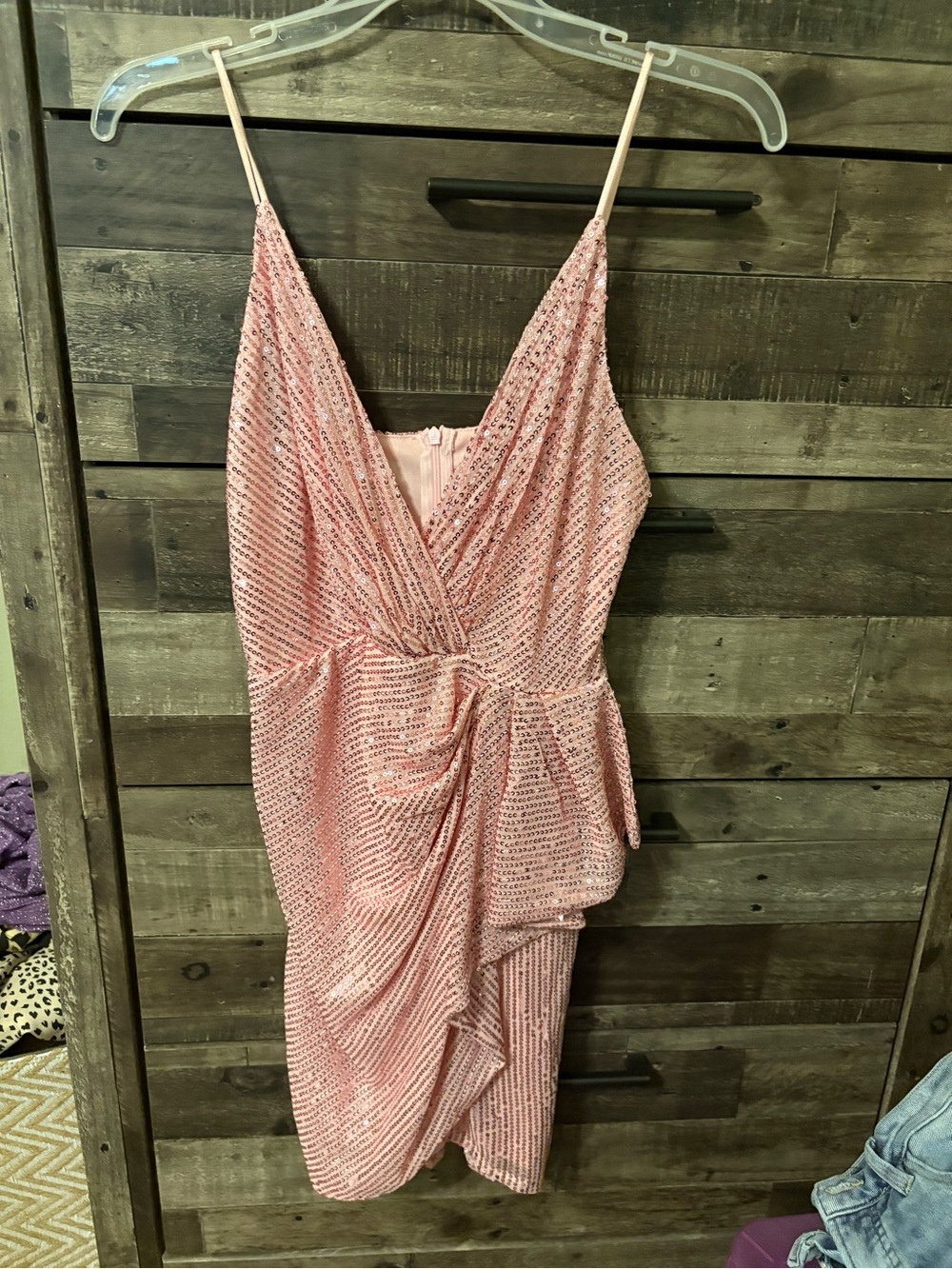 Pink Sequin Draped Cocktail Dress